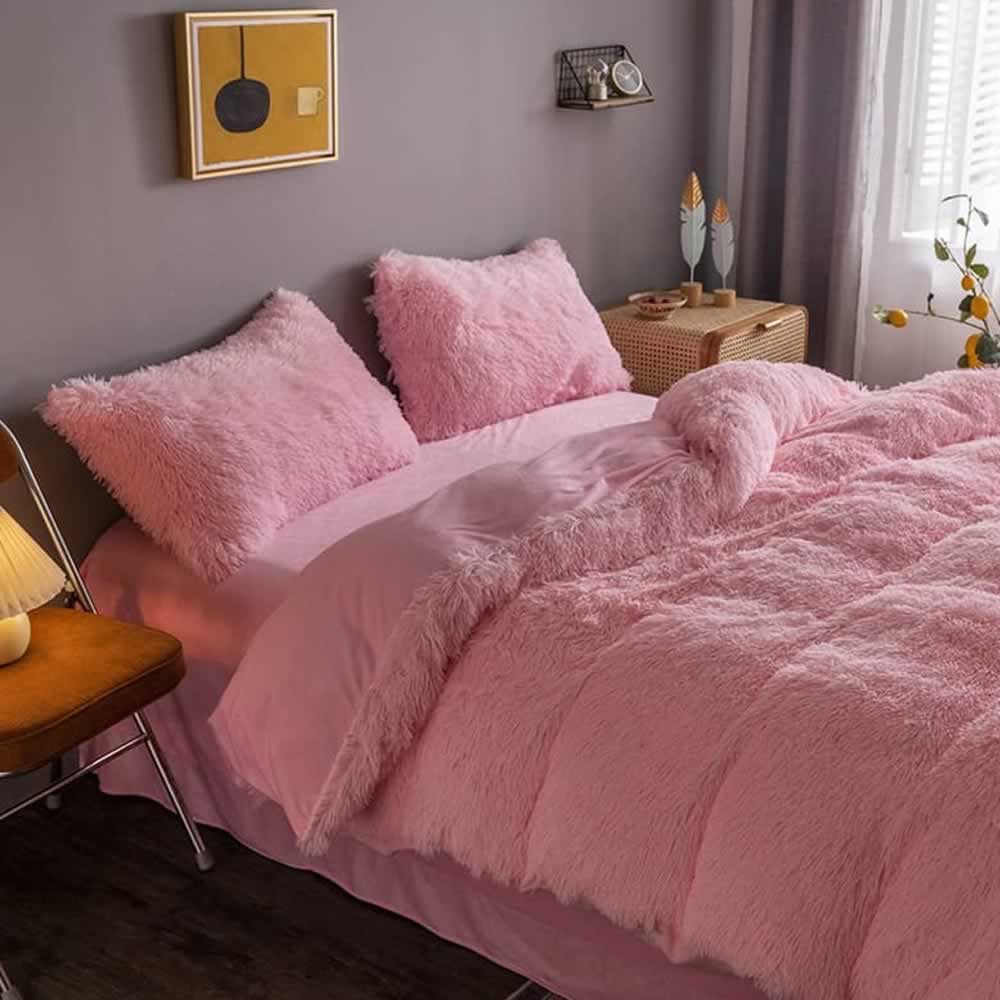 pink fluffy bedspread