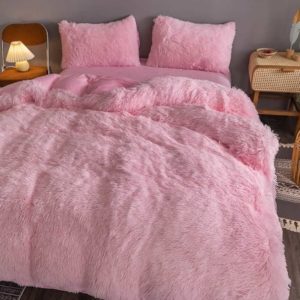 pink fluffy bed set